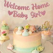 1 Bộ Banner Giấy Chào Mừng Về Nhà - Màu Hồng, Trang Trí Tiệc Sinh Nhật Bé Gái, Tiệc Tiết Lộ Giới Tính, Trang Trí Trong Nhà & Ngoài Trời, Màu Vàng Hồng Lấp Lánh - Nhiều màu - Xem 8