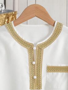 1pc Young BoySolid Color Ramadan Style Button Closure Long Sleeve Robe - White - View 7