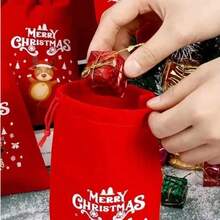 10pcs/Set Large Christmas Ornament Gift Bags, Christmas Themed Pattern Gift Bags, Christmas & Halloween Velvet Drawstring Gift Bags (Random Pattern) - Red - View 8