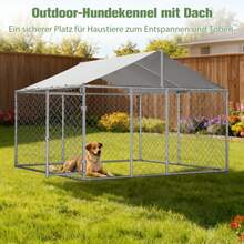 Outdoor Hundezwinger 230x230x117 Cm Mit Dach - Schwerlast-Kennengitter Aus Verzinktem Stahlrohr Mit Verriegelbarer Sicherheitstür - UV-Beständige & Wasserdichte Abdeckplane Für Garten - Silver - View 2