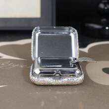 1 件/2 件迷你 2.32/2.13/0.79 英寸不锈钢烟灰缸，带叶形烟灰缸，闪亮玻璃水钻，水钻，便携式烟灰缸，户外口袋烟灰缸，创意汽车吸烟配件，时尚迷人