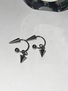 2pcs Punk Rock Style Stud Earrings, Stainless Steel Material, Suitable For Cartilage, Helix, Ear Cuff Piercing, Unisex Daily Wear, 16G (1.2mm) - Silver - View 7