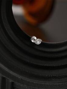 SereneSpark 1Pc Moissanite Stud Earrings 925 Sterling Silver Cartilage Earrings Hypoallergenic Flat Back 18K White Gold Plated Earrings For Daily Wear Wedding Party Engagement Fine Jewelry - White Gold - View 2