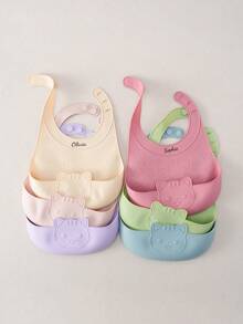 1pc Personalized Customization Name Baby Silicone Bib Cute Cat Design Adjustable Waterproof Feeding Bib Custom Baby Tableware Easy Clean Kids Gift - Multicolor - View 4