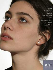 1pc S999 Pure Silver Stud Earrings, Minimalist & Versatile, Suitable As Valentine's Day, Mother's Day, Holiday Gift - White Gold - View 3