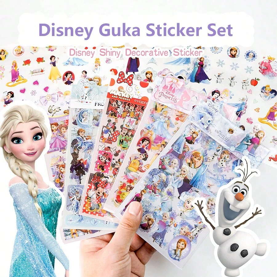 Guka Sticker Set, DIY Sticker Set, Party Favors, 4 Stickers + 1 Guka Plate, Frozen Cartoon Stickers, Princess Stickers, Sofia Stickers, Stickers, Cars Stickers, Stickers, Waterproof Stickers, Stickers, Can Be Used For Books, Diaries, Phone Cases, Laptops, Tablets, Water Bottles, Suitable As Holiday, Birthday Gifts Or Reward Stickers, Gifts, Decoration - Multicolor - View 1
