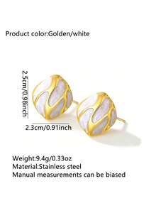 VceTd 1 Pair Vintage Style Semicircle Plastic Inlaid Stainless Steel Stud Earrings, Suitable For Women To Wear To Formal Dinners - Yellow Gold - View 10