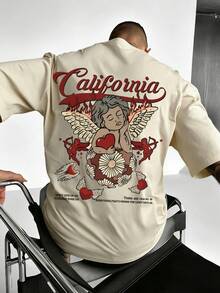 Men's Casual Versatile Simple Graphic Print Short Sleeve T-Shirt - Apricot - View 2