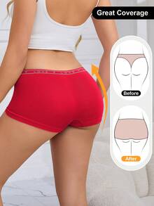 LianShengFa 4条装字母爱心图案无缝低腰女士三角裤，0.9英寸低腰提花透气镂空设计高弹提臀无缝内裤，舒适透气柔软日常穿着无标签内裤 - 紅色 - 查看 2