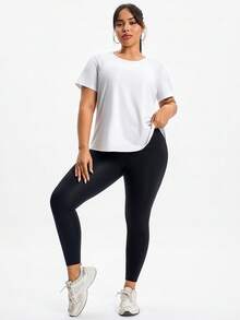 Camiseta casual elegante, de moda y deportiva para mujeres de talla grande, para yoga, ropa urbana y correr al aire libre, con paneles de malla transpirable y estampados reflectantes, blanco verano - Blanco - Ver 6