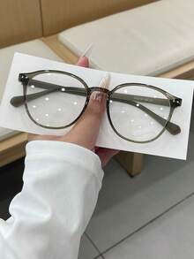 1 Pair Women's TR90 Oval Rivet Fashion Lightweight High-Quality Non-Prescription Glasses - Olive Green - View 2