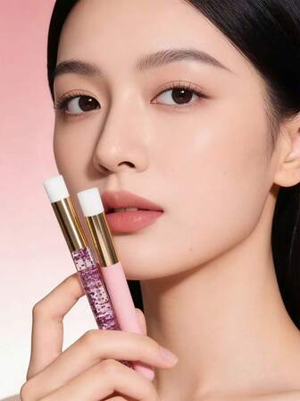 2-pack bärbara läppborstar - glitterlila och ljusrosa pennformade borst för smidig applicering av läppstift/läppglans