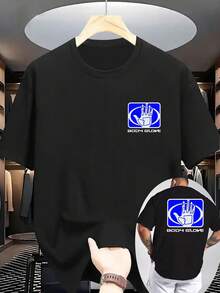 Summer New Men's Casual T-Shirt With Threaded Round Neck And Short Sleeve Shirt, Knitted Fabric, Refreshing And Comfortable, Printed On Both Sides, With Body Glove Handprint Pattern, Suitable For Outdoor Men To Print Summer T-Shirt Shirts. - 黑色 - 查看 2