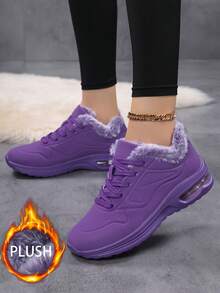 New Stylish Lace-Up Casual Warm Thermal-Lined Sports Shoes, Winter - Purple - View 1