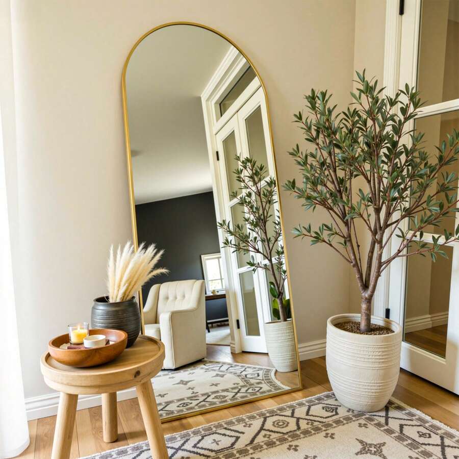 Suidia Full Length Mirror, 58"X18" Floor Mirror, Arched Floor Standing Freestanding Arch Full Body Mirrors With Stand For Bedroom, Hanging Mounted For Living Room Cloakroom - 金色 - 查看 1