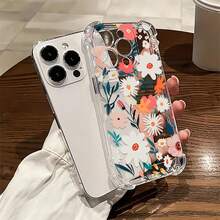 Estampado floral con colores vibrantes y fondo blanco. Esta elegante funda es compatible con los modelos  16, 15, 14 Pro Max, 13, 12, 11, XR y XS Plus. Fabricada en silicona TPU, ofrece protección contra golpes y caídas, además de una sensación superior. Es un regalo ideal para familiares, amigos y seres queridos, y una opción perfecta para Navidad. - transparente - Ver 1