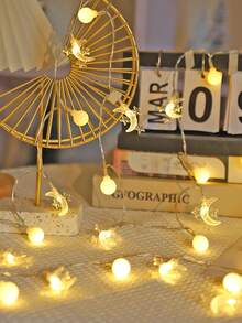 1pc 1.5/3/6m Plastic Ball&Moon Decorative Lights String, Battery-Powered Indoor Decorative LED Star Light String, Room Decoration, Bedroom Wall Decoration Moon String Light, Star And Moon Fairy Light String,Wedding Party Decorative Light String - 黃色 - 查看 10