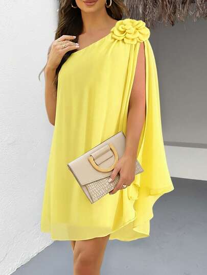 ChicMe Women's Sleeveless 3D Floral Decor A-Line Mini Dress, Casual Vacation Stylish Dress