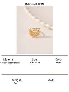 1pc Fashionable Retro Faux Pearl Crescent Moon & Star Adjustable Ring, Women Daily, Party, Wedding, Valentine's Day Gift - Yellow Gold - View 7