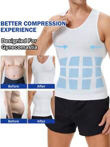Herren Kompressionsshirt Slimming Brust Shapewear Body Shaper Flacher Bauch Bauchkontrolle Unterhemd Shaping Weste Unterwäsche V-Ausschnitt Tank Top - Weiss - Übersicht 1