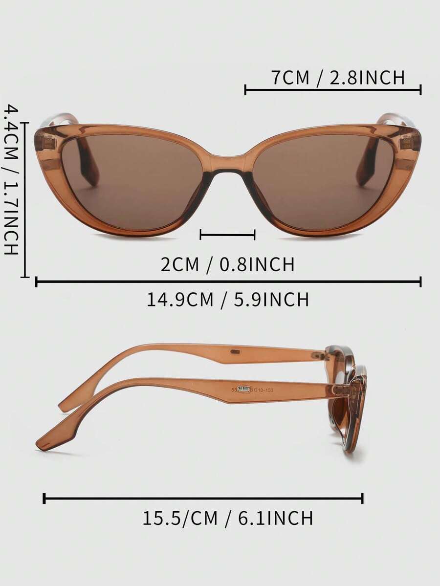 1pc Women's Brown Cat Eye PC Frame Solid Color Retro Fashion Glasses, Suitable For Daily Wear Boho Vacay Vacay Vibes - 黑色 2 - 查看 1