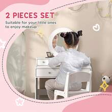 AIYAPLAY Kids Dressing Table With Mirror And Stool, Kids Vanity Table Make Up Set With Storage Drawers Gift For Aged 3–8 Years Old - White - White - View 3