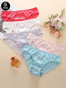 5 Pcs/Set Women's Briefs, Women's Underwear, With Letter Print, Skin-Friendly And Comfortable, Elastic And Non-Binding, Seamless Women's Pure Cotton Antibacterial Crotch, High Elasticity, Skin-Friendly. - Nhiều màu - Xem 3