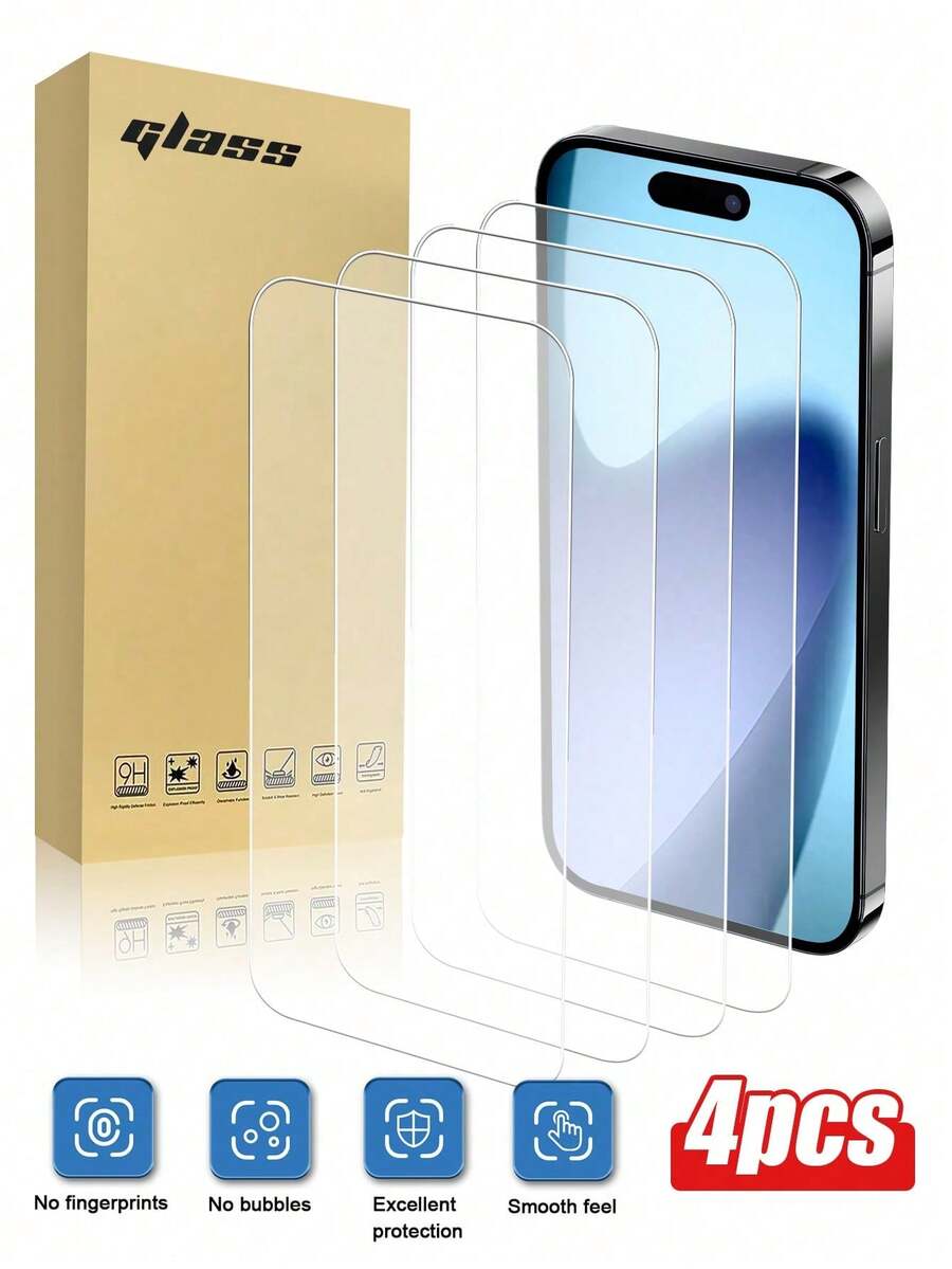 4片装 - 超清钢化玻璃膜，高硬度材质，不易碎裂，保护手机屏幕，超高清无损画质，兼容手机壳，触感顺滑，无易碎边缘，兼容 17 Pro Max/17 Pro/17 Air/17/16 Pro Max/16 Pro/16 Plus/16/15 Pro Max/15 Pro/15 Plus/15/14/13/12等型号，表面涂层防水、防汗、防指纹，屏幕保护必备，适用于日常、办公、居家等场景。防水、防震、防摔、防刮花。 - 無色 - 查看 1