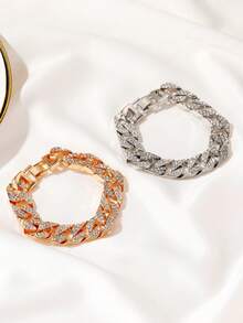 1pc Punk Hip-Hop Thick Chain Bracelet, Shiny Zirconia Crystal Cuban Link Bracelet, Suitable For Men And Women Daily Wear