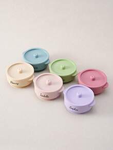 1pc Personalized Customization Name Silicone Children Bowl With Lid Removable Stainless Steel Inner Bowl Suction Base Portable Self-Feeding Kids Tableware - Multicolor - View 2