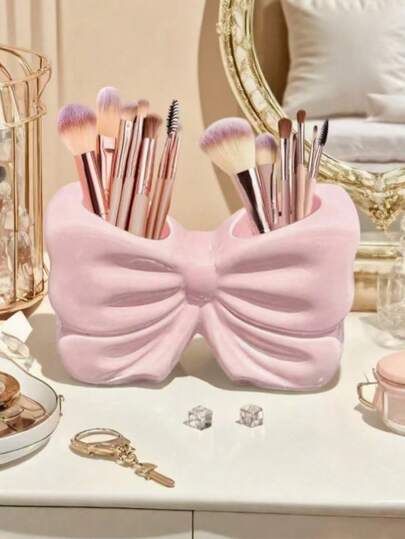 1pc/2pcs Cute Bow-Knot Shaped Pen Holder - Desktop Makeup Brush And Office Supply Organizer, Elegant Makeup Brush Storage, Suitable For Girls, Students And Women For Creative Decoration, Body Art Decor, Office Supplies, Multifunctional Desktop Pen Holder, Makeup Brush Holder; Birthday Gift, Party Gift; Valentine's Day Gift , Makeup Room Decor, Makeup Bag, Travel Essential