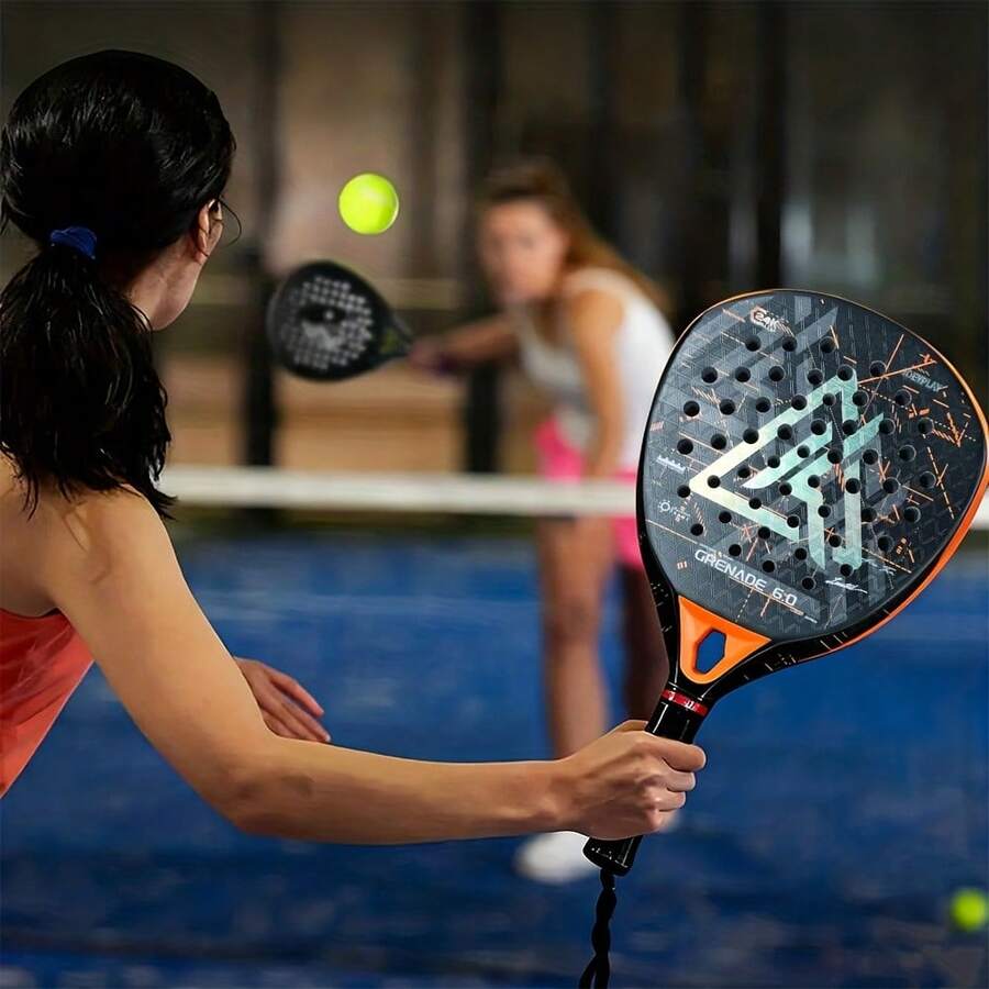 1pc Joeyplay 24K Carbon Fiber Flat Tennis Racket, High-Performance Diamond Head Padel Cage Tennis Racket, Ultra-Light Full Carbon Fiber Flat Tennis Racket, High-Grip 3D Textured Reflective Surface, EVA Foam Core Super Elasticity, Anti-Slip Ergonomic Handle, High Shock Absorption Design, Powerful Performance, Fashionable Sports Racket, Red/Blue/Orange