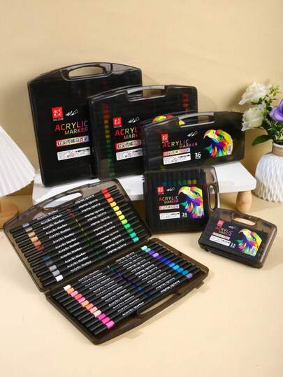 80/60色丙烯马克笔，多种尺寸可选，适用于艺术绘画，防水速干水彩笔，速干、防水、防褪色，适合学生绘画、涂鸦、水彩画、艺术创作、学校教师及学生涂鸦，可水洗。