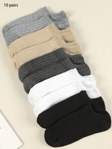 10 Pairs Women's Black Invisible Short Socks, Low Vamp, Summer, Thin Boat Socks - Multicolor - View 7