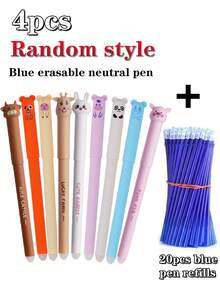 24pcs Cartoon Animal Erasable Pen Set, Includes Blue Erasable Pen Refills, Various Cute Designs, Smooth Writing, Built-In Eraser, Suitable For Students, Office, School, Home, Holiday Parties, Perfect High-Quality Gift - Multicolor - View 8