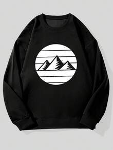 Sudadera de Cuello Redondo para Hombre con Patrón de Montaña en Círculo - Negro - Ver 6