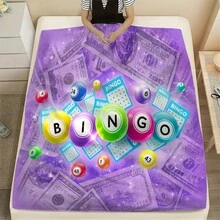 1pc Bingo Game Throw Blanket With Bingo Balls & Numbered 1-75 Design - Soft Flannel 280gsm All-Season Cozy Blanket For Couch, Bed, Travel, Camping - Bingo Night Party Gift For Adults & Seniors, Bingo Enthusiasts, Home Decor, Travel Accessory, Bingo Gift - 彩色 - 查看 4