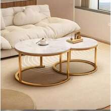 Nesting Coffee Tables Set Of 2 Round Stacking Sofa Side Tables For Living Room - White - View 3