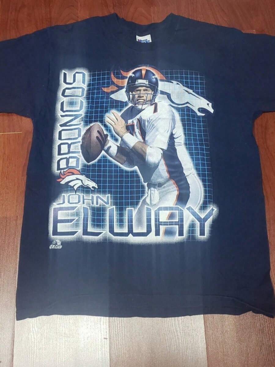 Vintage John Elway Denver Broncos Pro Player T-Shirt SZ L 90s Single Stitch - Black - View 1
