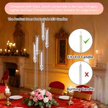 2Pcs 5 Arm Acrylic Floor Candelabra,45.7inch Tall Clear Transparent Taper Candle Holders For Weddings, Mother's Day Parties, Home Decor,Elegant Candlestick Holder Centerpiece Indoor Outdoor Use, Fit 0.82'' LED Candle - 燭台透明 - 查看 10