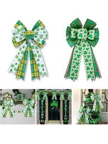 Lazo decorativo para corona de San Patricio, lazo decorativo para árbol de San Patricio, gran lazo de arpillera blanco y verde con brillo de trébol para manualidades del Día de San Patricio para decoración de la puerta principal y exterior, lazo de cinta de trébol irlandés verde para manualidades DIY, árbol de Navidad, decoración de fiestas, decoración de la puerta principal del Día de San Patricio - Multicolor - Ver 11