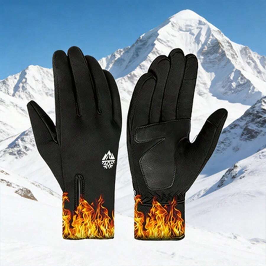 RIGWARL 冬季滑雪戶外運動手套，觸控螢幕相容，附可調節拉鍊，適用於滑雪、單板滑雪、騎單車、徒步、跑步與開車，保暖，適合寒冷天氣活動與健身愛好者 - 黑色 - 查看 1