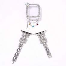 1pc Heart & Star Chain Pendant Protective Case, Anti-Drop Fashionable Casual Protective Cover, Compatible With Apple Watch 40/41/44/45mm, Compatible With Apple Watch Ultra/SE/11/10/9/8/7/6/5/4/3/2/1 Series, Smartwatch Accessory - Silver - View 2