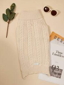 PETSIN 1 chiếc áo len mềm mại họa tiết dây cáp màu be cho thú cưng, quần áo ấm áp thích hợp cho mùa thu/đông, dành cho chó và mèo cỡ trung bình đến nhỏ - Màu be - Xem 7