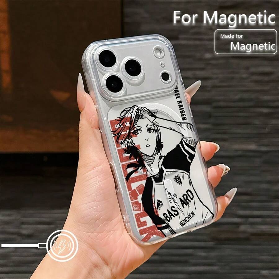 Funda de teléfono con diseño de anime B-Blue Locks para iPhone 17, 16, 15, 14, 13, 12, 11 Pro Max, Air, Mini, XR, XS, X, 7, 8 Plus - Transparente, magnética, a prueba de golpes, de TPU suave en la parte trasera, con diseño impreso con UV, para usuarios ocasionales y entusiastas de la tecnología - transparente - Ver 1