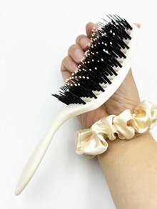 1pc Small Size Ivory Hollow Portable Styling Brush, Boar Bristle Brush, Suitable For Wet & Dry Hair