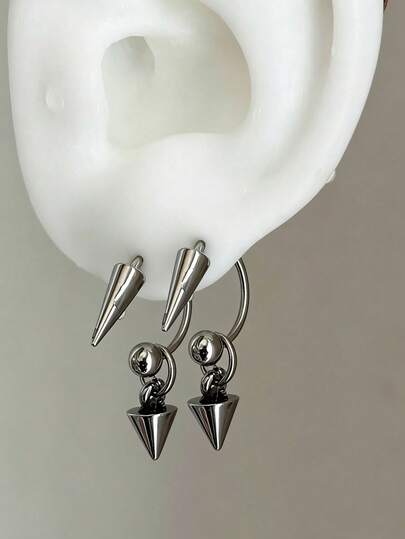2pcs Punk Rock Style Stud Earrings, Stainless Steel Material, Suitable For Cartilage, Helix, Ear Cuff Piercing, Unisex Daily Wear, 16G (1.2mm)
