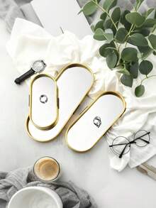 1件北欧轻奢玻璃镜面椭圆形金色收纳托盘（S、M、L 可选），铝合金和玻璃材质 - 多功能收纳架，大容量精致展示托盘，珠宝托盘，装饰托盘，适用于化妆刷、化妆品、口红、装饰品、香薰、香水、珠宝、钥匙盒 - 适用于客厅、卧室、浴室、酒店、家居装饰、派对、情人节礼物 - 彩色 - 查看 5