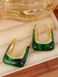 一对优雅复古U形耳环，金色树脂镶嵌——时尚日常配饰，女士完美礼物 - U型耳環 - 查看 14