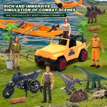 这款25件套玩具车套装专为身着军装的男孩设计，包含4种恐龙模型、汽车和战斗机，配有人偶、仿真山脉、仿真树木、火箭发射器等配件，支持搭建冒险场景和角色扮演，适合作为男孩生日派对游戏礼物、圣诞礼物、儿童玩具或男孩玩具。 - 彩色 - 查看 1